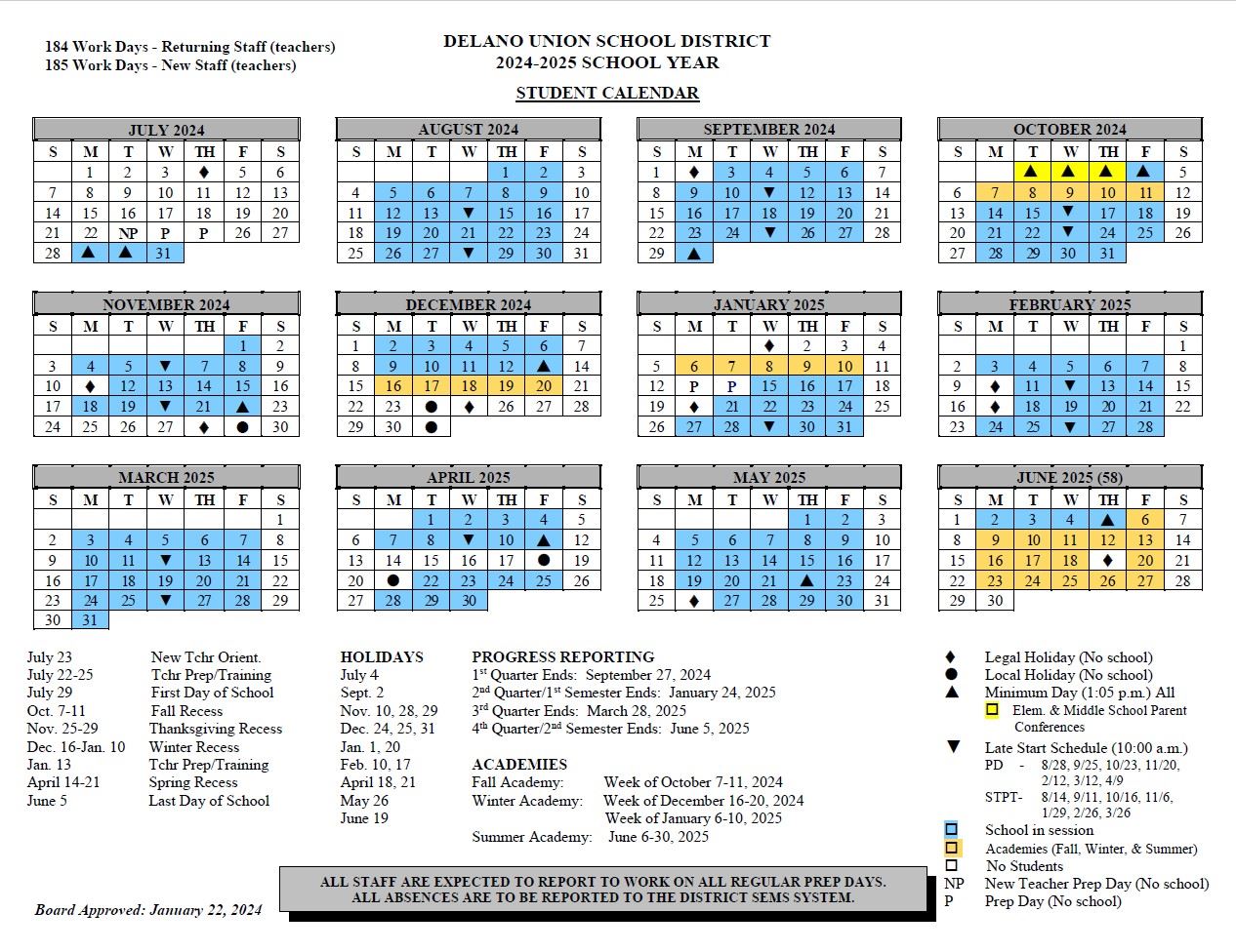 2024 - 2025 School Year Calendar